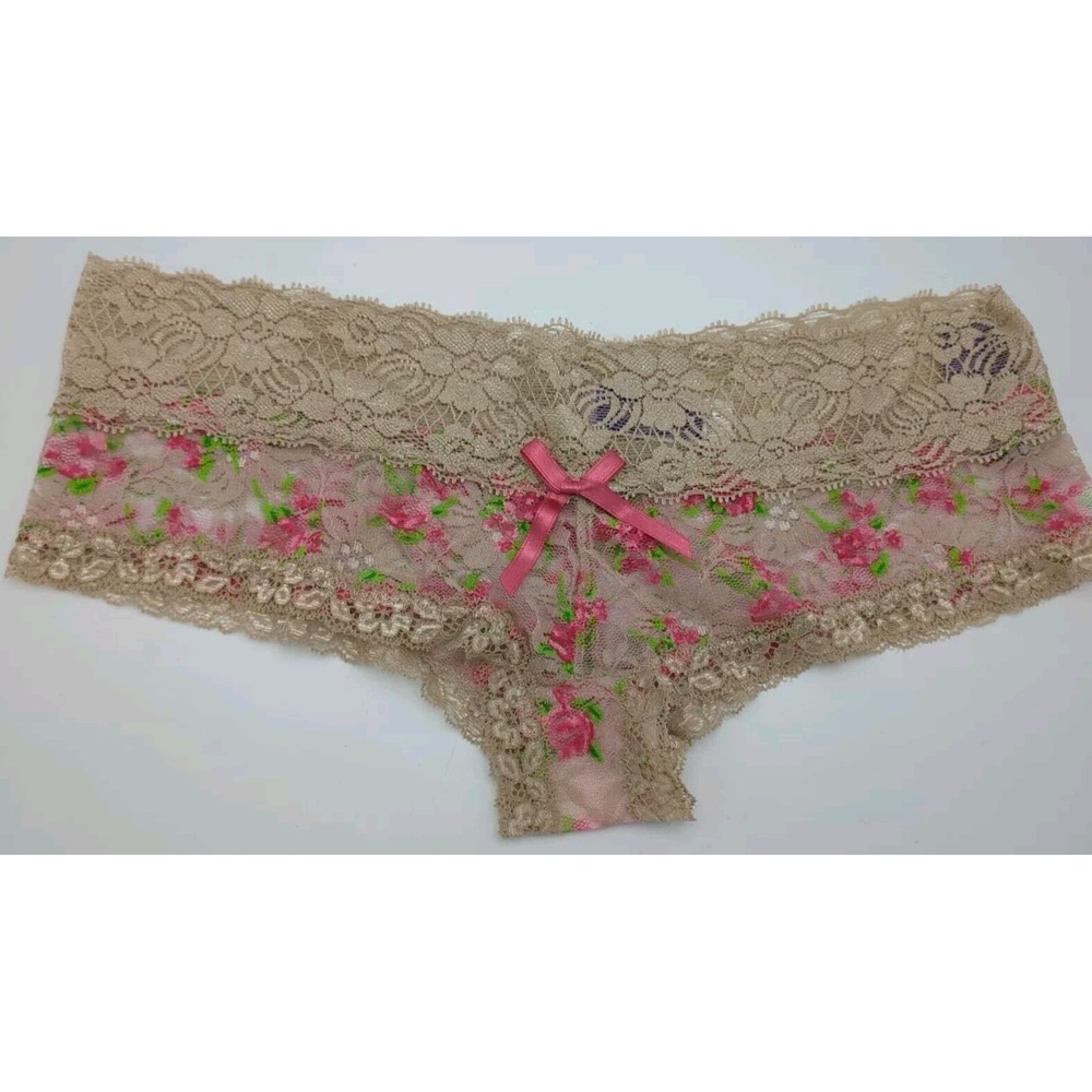 Just Sexy Intimate Brand Panties Pink Green Beige Stetch Floral Lace Pink Large